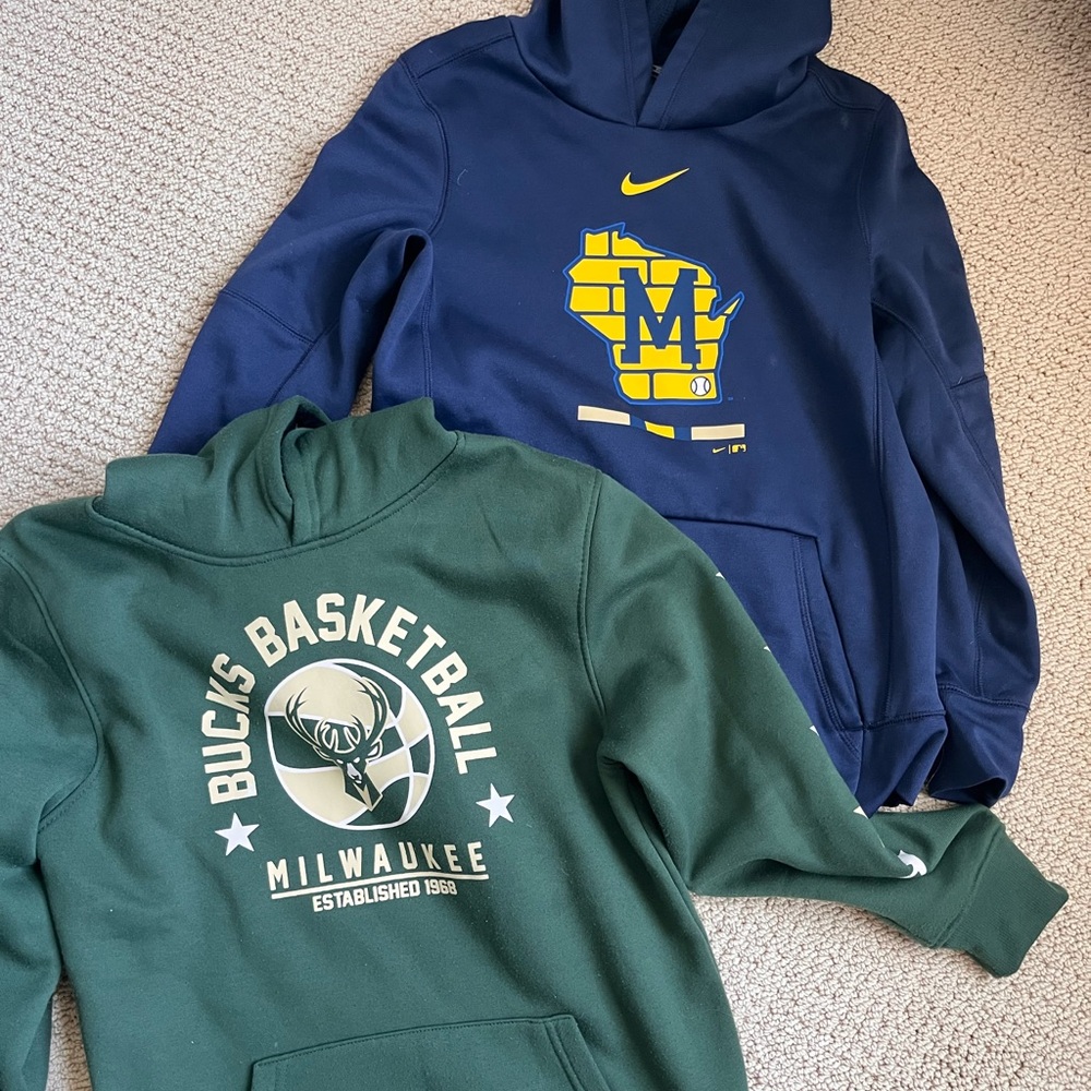 WI sports hoodie lot.  Boys size 10/12 and 14/16